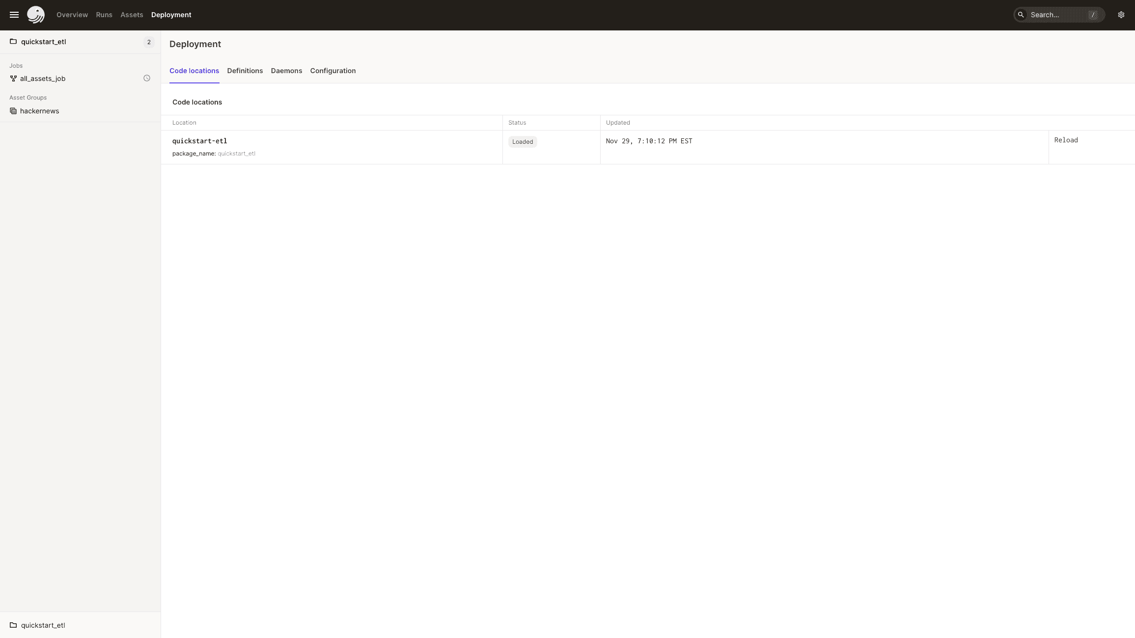 UI Deployment overview page